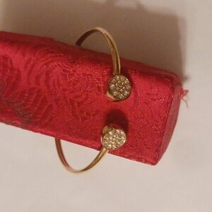 Fossil Signed Gold Toned Cuff Braclet Crystal Embellished Lightweight
